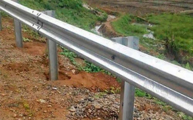 Galvanized steel crash barriers installed on a highway